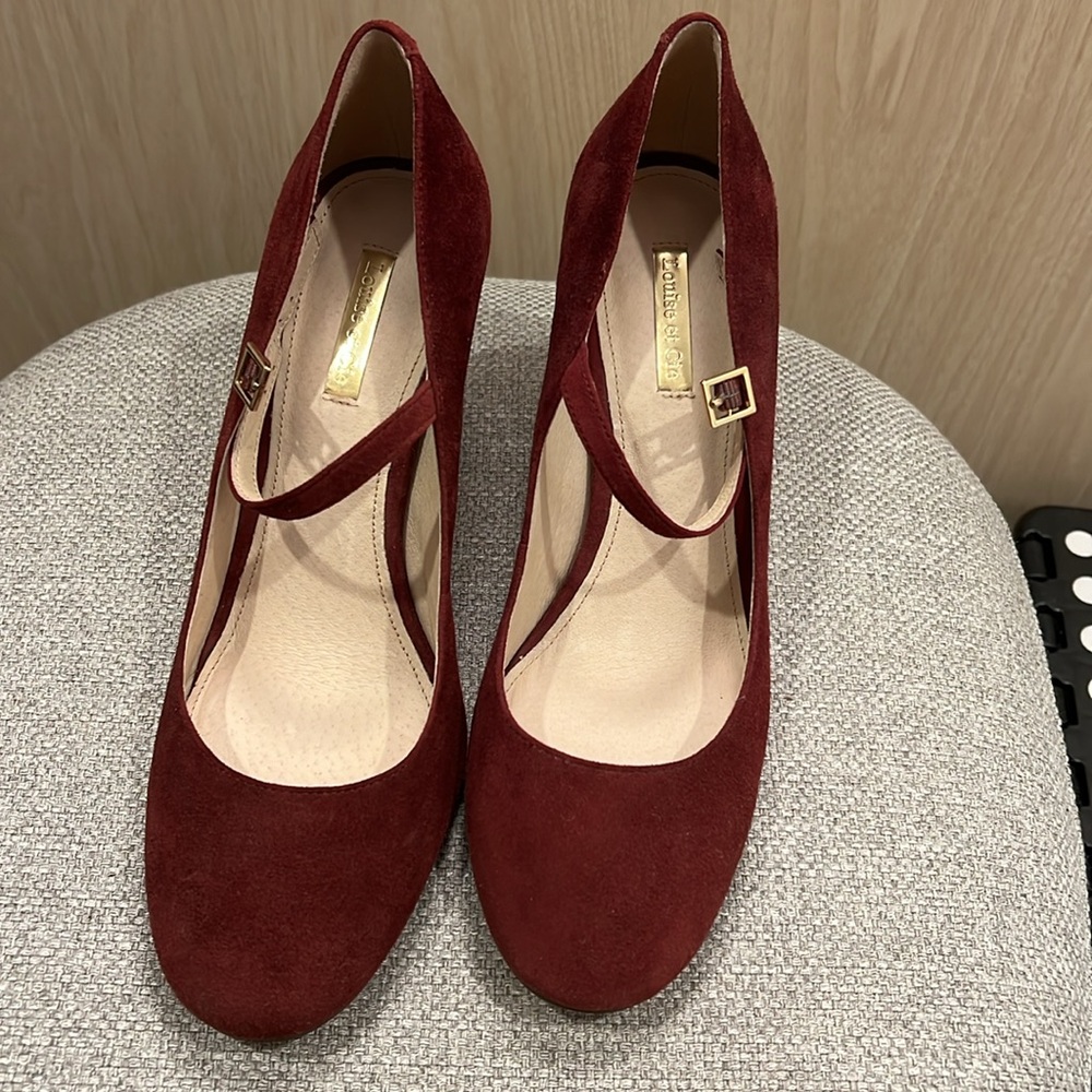 Louise et Cie burgundy/oxblood suede Mary Jane high heel block pumps size 9/39 - Picture 3 of 7